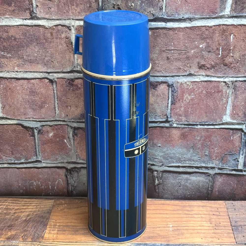 Vintage 70s King Seeley Thermos Blue and Black Hot Cold Vacuum Bottle Cup PROP